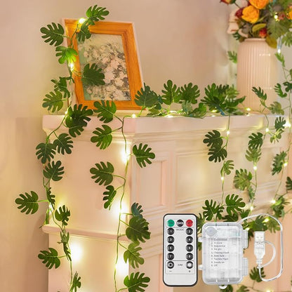 33FT Monstera Vines with Lights Battery & USB Powered Copper Wire | 100Led by SUDDUS