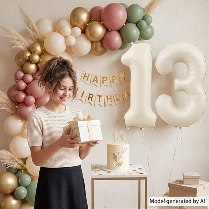 Cream Number 13 Balloon 40 Inch, Foil Numerals - Image 2
