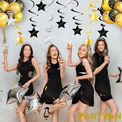 Gold Black Silver Star Hanging Swirl Decorations - Image 4