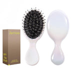 Mini Boar Bristles Hair Bursh, Travel Size Hair Brush for Women Men Kids, Protable Small Hair Brushes for Pockets Purses, Mini Hair Brush for Smooth Add Shine (1 Pack-White)