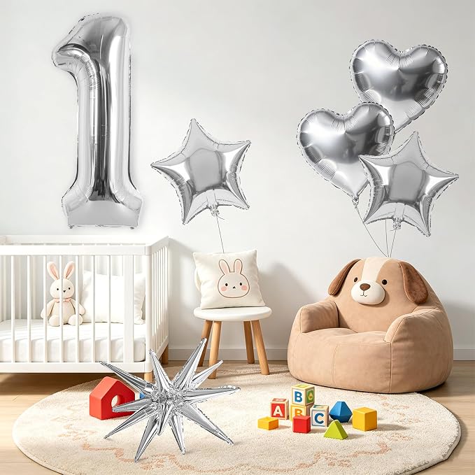 TONIFUL 1st Birthday Balloons Kit 40Inch Silver Large Number 1 Foil Balloon | - Image 3