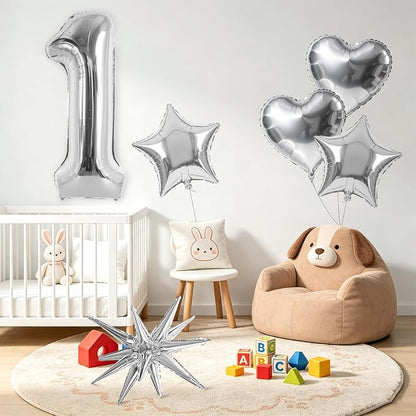 TONIFUL 1st Birthday Balloons Kit 40Inch Silver Large Number 1 Foil Balloon | - Image 3