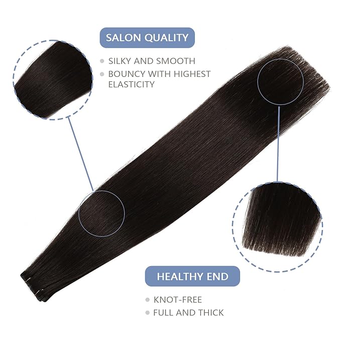 COOKAYU Invisible Tape in Hair Extensions, Darkest Brown 20Inch 45g 20pcs Seamless Invisi Edge Tape in Human Hair Straight Invisible Hair Extensions