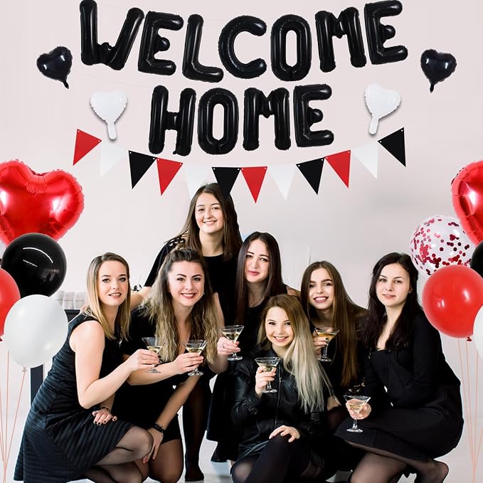 TONIFUL 16" Black Red Welcome Home Balloons Banner Housewarming Party Decor | - Image 4