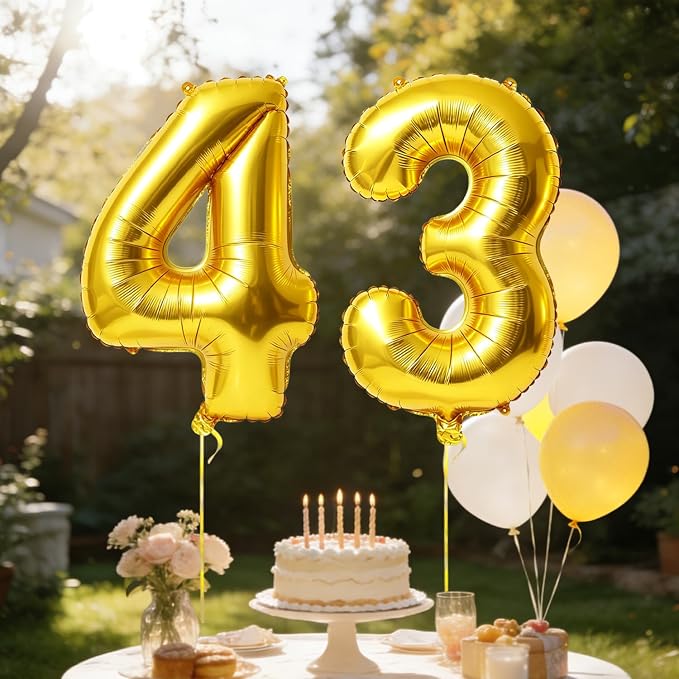 40 Inch Number 43 Balloons for 43rd Birthday Party Decorations, 0-100 Gold - Image 3