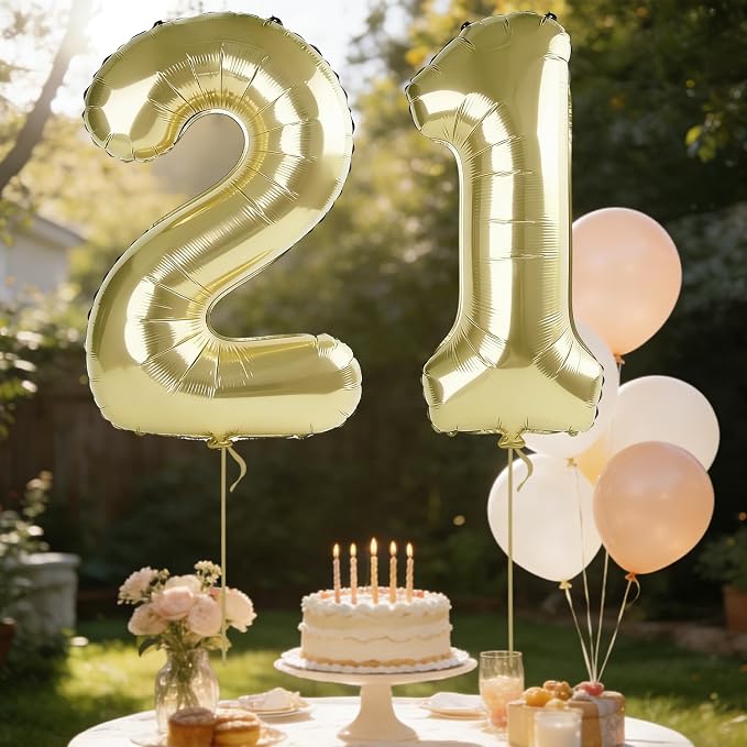 40 Inch Number 21 Balloons for 21st Birthday Party Decorations, 0-100 Champagne - Image 3
