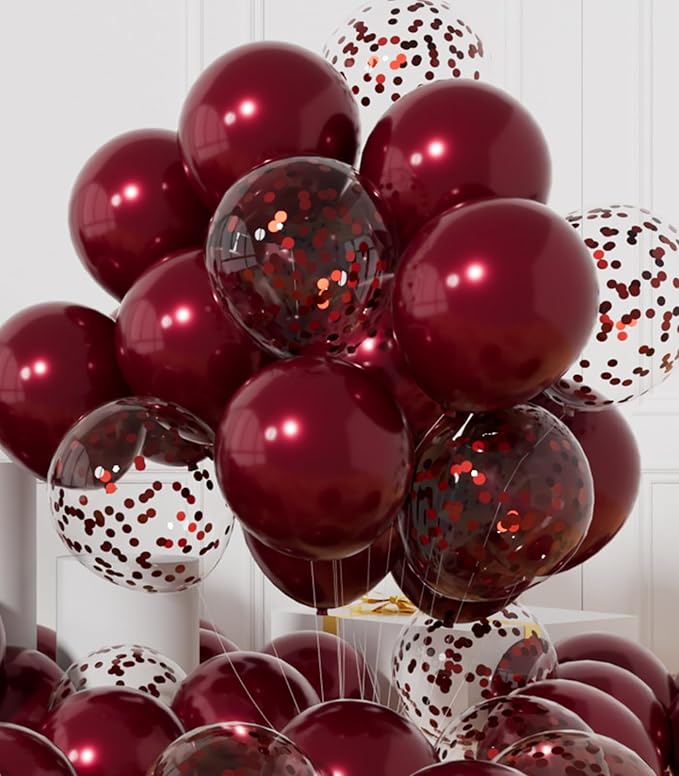 AULE 42Pcs Metallic 12 Inch Burgundy Confetti Balloons Set | Maroon Party by AULE