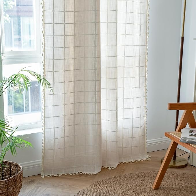 Sutuo Home Boho Curtains for Bedroom Living Room 84 Inch Length, Vintage Plaid - Image 3