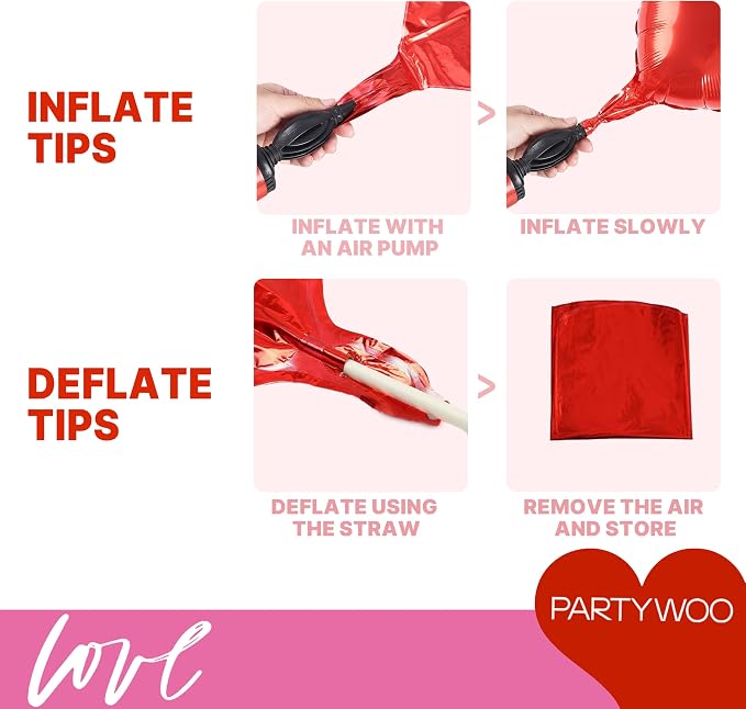 PartyWoo Pink Red Hot Red Pink Mylar Heart Foil 15pcs Balloons 18 Inch | - Image 7
