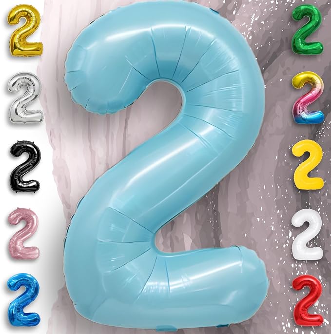Candy Blue Number Balloon 2 Mylar Foil Balloons 16 Inch - Image 2