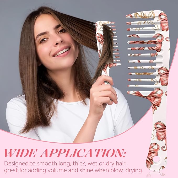Wide Tooth Comb,Effortless Tangle Removal for Curly, Wet, Long Hair Wet,Cute Aesthetic Design for Women Men and Girls (Pink-08)