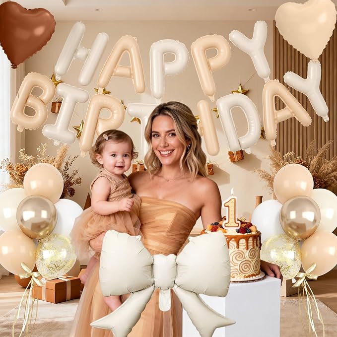 29PC Heart Bow Cream Happy Birthday Balloon Banner, 16Inch 3D Aluminum Letter - Image 4