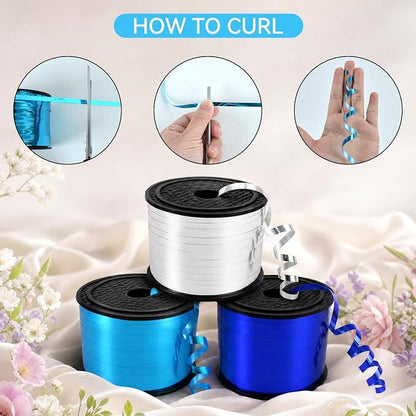 TONIFUL Blue Light Blue Silver Curling Ribbon Balloon String Gift Wrapping | - Image 6
