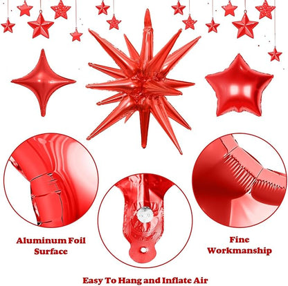 14pcs Red Black Silver Star Balloons, Mixed Star Foil Balloon, 22Inch Explosion - Image 6