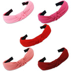 VELSCRUN 5 Pcs Wide Boho Knot Turban Headbands - Elastic Hair Accessories for Women and Girls, Pink, Red