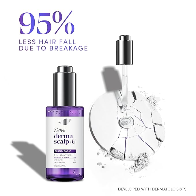Dove Derma Scalp Density Boost 3-in-1 Scalp Serum 1 ct with Prebiotic Glycerin, Zinc + Peptides, and Niacinamide for Breakage and Hair Thinning 2 oz