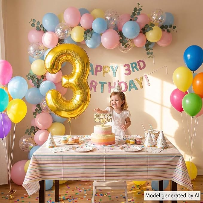 Gold Number 3 Balloon 40 Inch, Shiny Gold Foil - Image 2