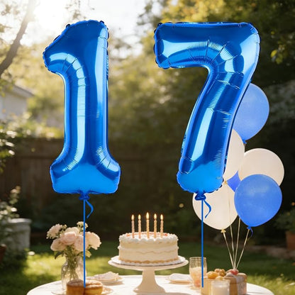 40 Inch Number 17 Balloons for 17th Birthday Party Decorations, 0-100 Dark Blue - Image 3