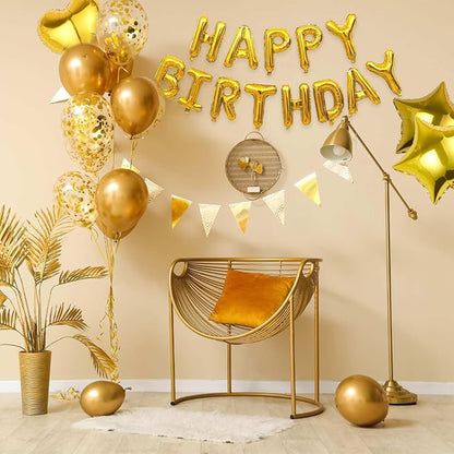 27 Pcs Gold Birthday Decorations, 3D Foil Gold Happy Birthday Balloon Banner - Image 4