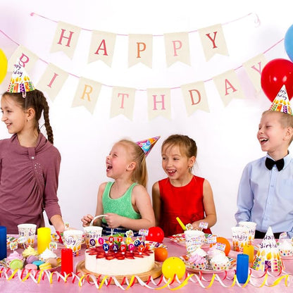 Doumeny Happy Birthday Burlap Banner Boho Birthday Garland Bunting Ombre Pink - Image 5