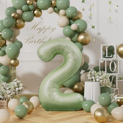 AULE 40 Inch Sage Green 2 Balloon Numbers Foil 0-9 Birthday Big Numbers | - Image 3