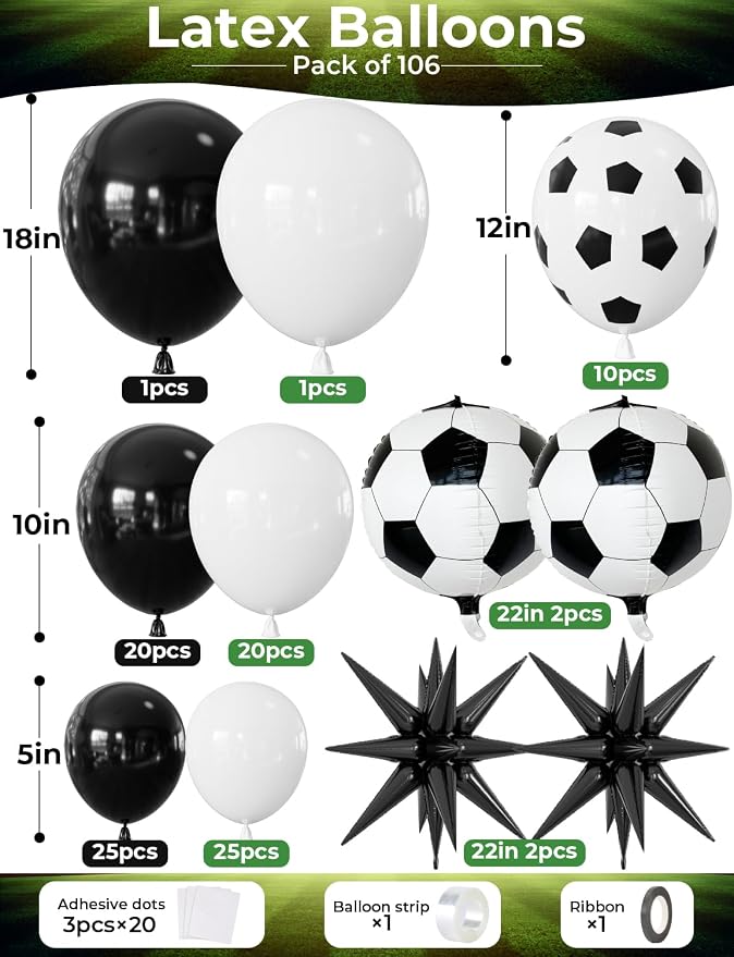 Soccer Balloon Garland Arch Kit, Soccer Birthday Party Decoration | Black and - Image 2
