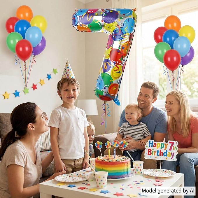 Rainbow Number 7 Balloon 40 Inch, Colorful Foil Number - Image 2