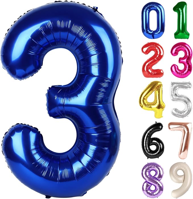 3 Balloon - Night Blue Birthday Number Balloons, 40 Inch Party Decorations | by ALPHADELTAPI