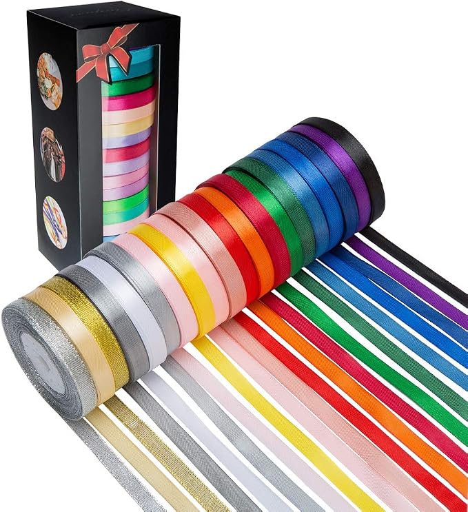 LIUYAXI Satin Ribbon 20 Colors 300 Yard -18 Silk Ribbon Rolls & 2 Glitter by LIUYAXI