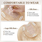 Rich Choices Hair Toppers for Women Real Human Hair 100% Human Remy Toppers NO Bangs with Thinning on Top Clip in Hairpiece 4"x4.7"Lace Base 14 Inch #18P613 Ash Blonde Highlights Bleach Blonde