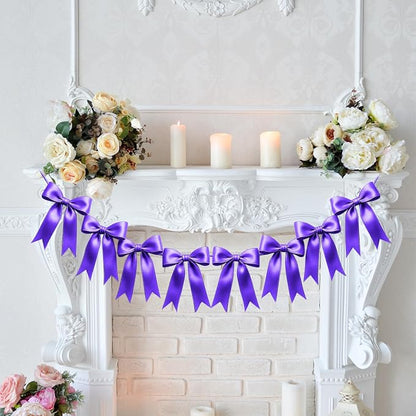 1 String of 8PCS Purple Bow Garland Banner Decoration, Pre-Strung Satin Ribbon - Image 4