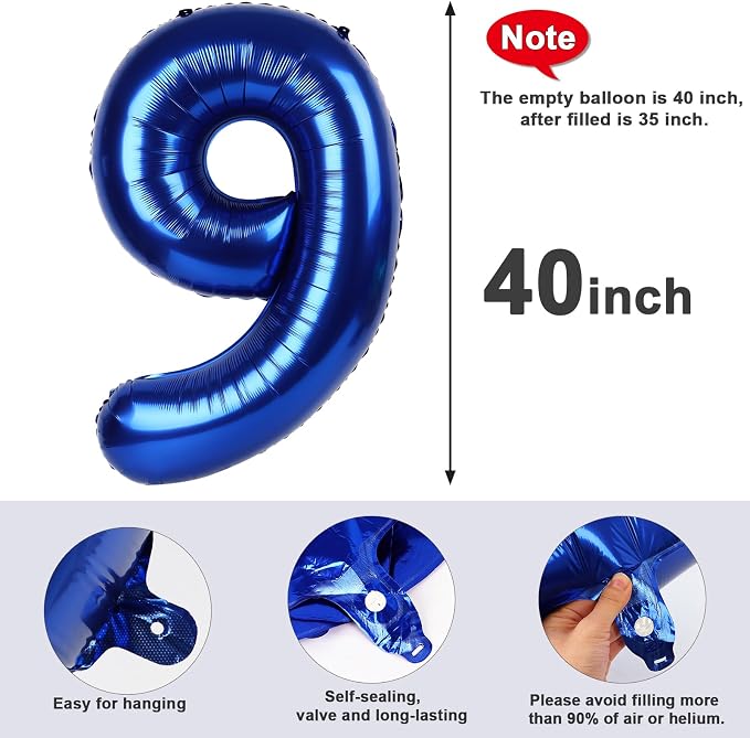 40 Inch Number 9 Balloon, Inflation Straw & Self-Sealing, Leak-Proof Aluminum - Image 5