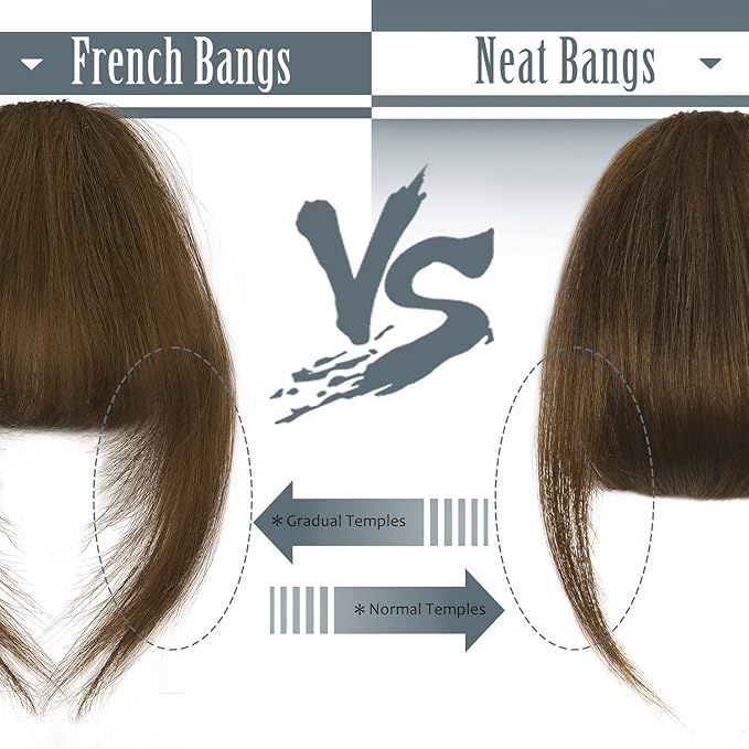 BARSDAR Human Hair Clip in Bangs - 100% Real Human Hair Clip in Bangs for Women - Brown Thick Bangs Extensions Fringe with Temples Real Hair Bangs Hairpieces - Dark Auburn Brown