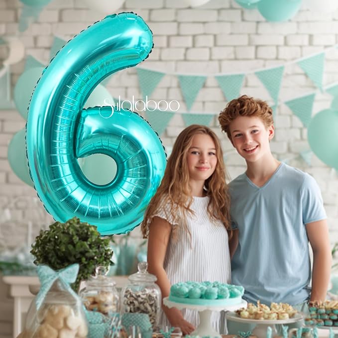 40 Inch Big Teal Blue Number 6 Foil 0-9 Mylar Helium Balloons | Large Digital - Image 5