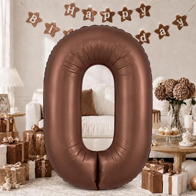 40 Inch Dark Brown Numbers Balloons 0-9, Self Inflating Chocolate Brown Foil by KAINSY