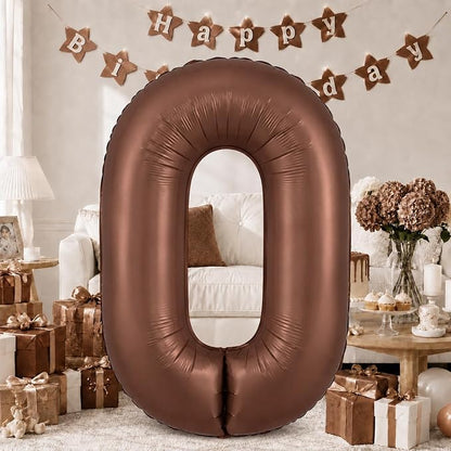 40 Inch Dark Brown Numbers Balloons 0-9, Self Inflating Chocolate Brown Foil by KAINSY