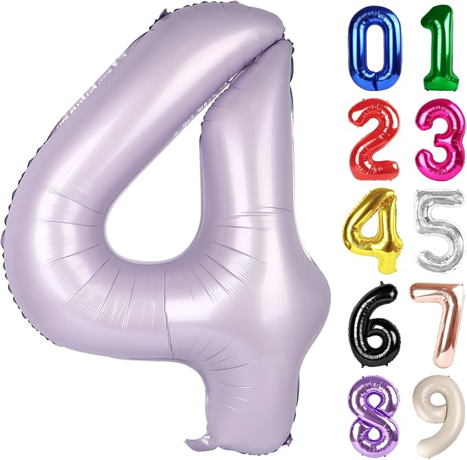 4 Balloon - Lilac Birthday Number Balloons, 40 Inch Decorations Men Women | by ALPHADELTAPI