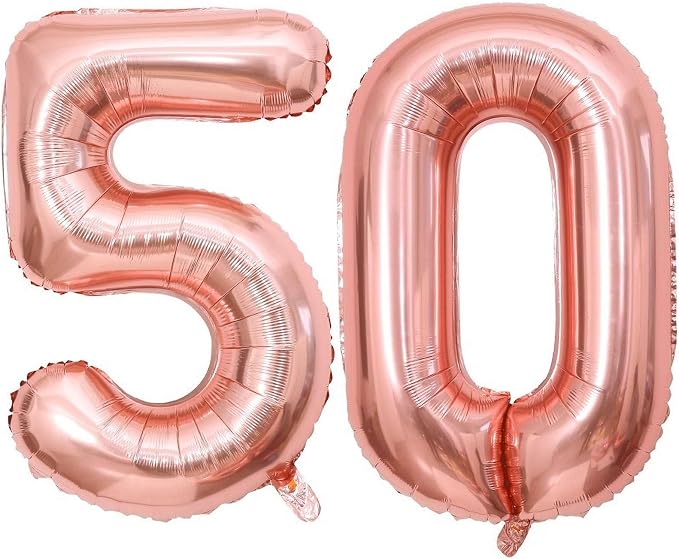 Rose Gold 50 Number Balloons, 40 Inch Giant Number 50 Balloons Foil Mylar by Lovoir