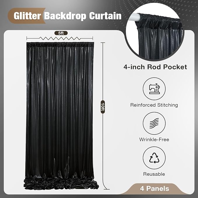 20x10FT Black Sequin Backdrop Curtain - Image 6