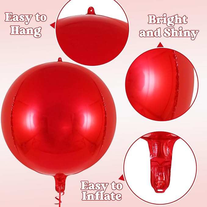 Metallic Red Balloons, 22 Inch Large Sphere Round Balloons - Image 6
