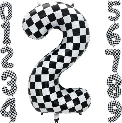 42 Inch Checkered Number Balloon 2, 2nd Race Car Birthday Party Supplies by Eoopoon