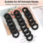 JessLab Spiral Hair Ties, 20 Pcs Traceless Phone Cord Hair Ties No Crease Spiral Bracelet Plastic Coil Ponytail Holders No-Damage Headband Hair Accessory for Girls Women Ladies Gift, Black Matte