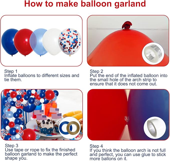 PERPAOL 140PCS Navy Red Blue Patriotic Balloon Arch Kit - Image 3