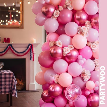PartyWoo Pink and Gold Balloons 66pcs Metallic Gold Pearl Hot Pink Balloons | - Image 9