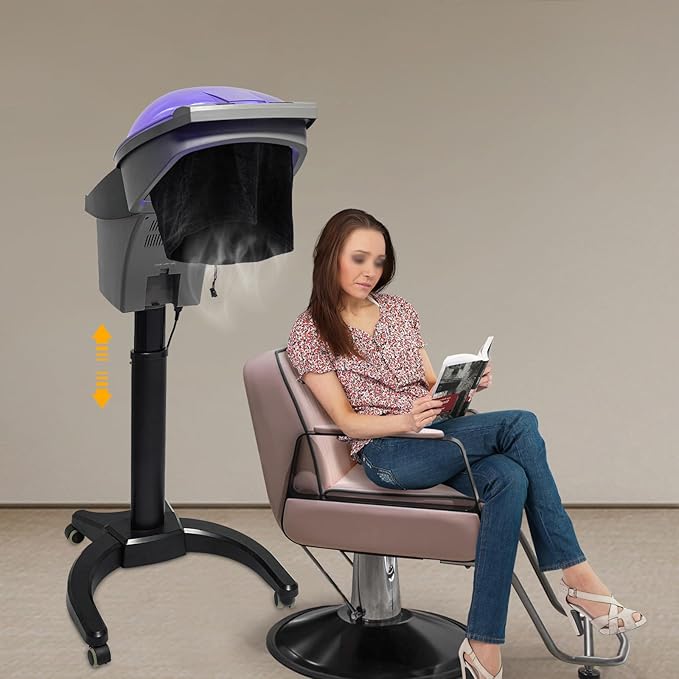 Professional Standing Hair Steamer, Household Hair Care Machine with 7 Color Light & Adjustable Height, Ozone & Mist Mode, Hooded Rolling Stand Hair Steam for Oiling Coloring Conditioning and Perming