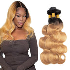 1B27 Bundles Human Hair Ombre Blonde Body Wave Bundle Virgin Remy Hair 3 Bundles 16 18 20 Inch Niegmeag Double Weft Soft and Silky 2 Tone Black and Honey Blonde Bundle 300g
