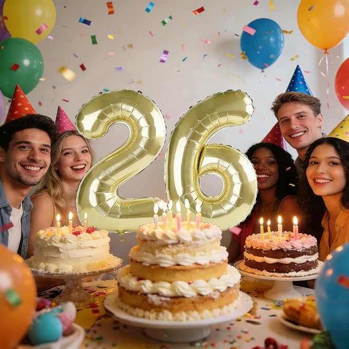 40 Inch Number 26 Balloons for 26th Birthday Party Decorations, 0-100 Champagne - Image 2