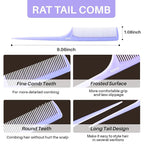 RHOS Rat Tail Comb for Parting, Fine Tooth Teasing Comb with Pick, 2 Pack Hair Styling Combs Set for Women and Men, Pink & Purple, Plastic, Unisex