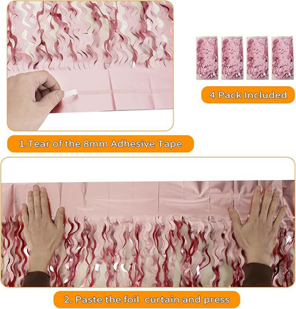 4 Pack 3.3x6.6ft Pink Tinsel Curtain Party Backdrop - Image 3
