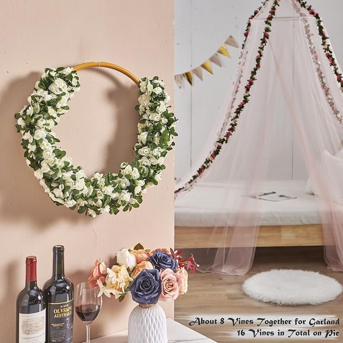 Artificial Flower Garland 8pcs 8.2ft Floral Rose Vine Decor, Hanging Faux Roses - Image 5